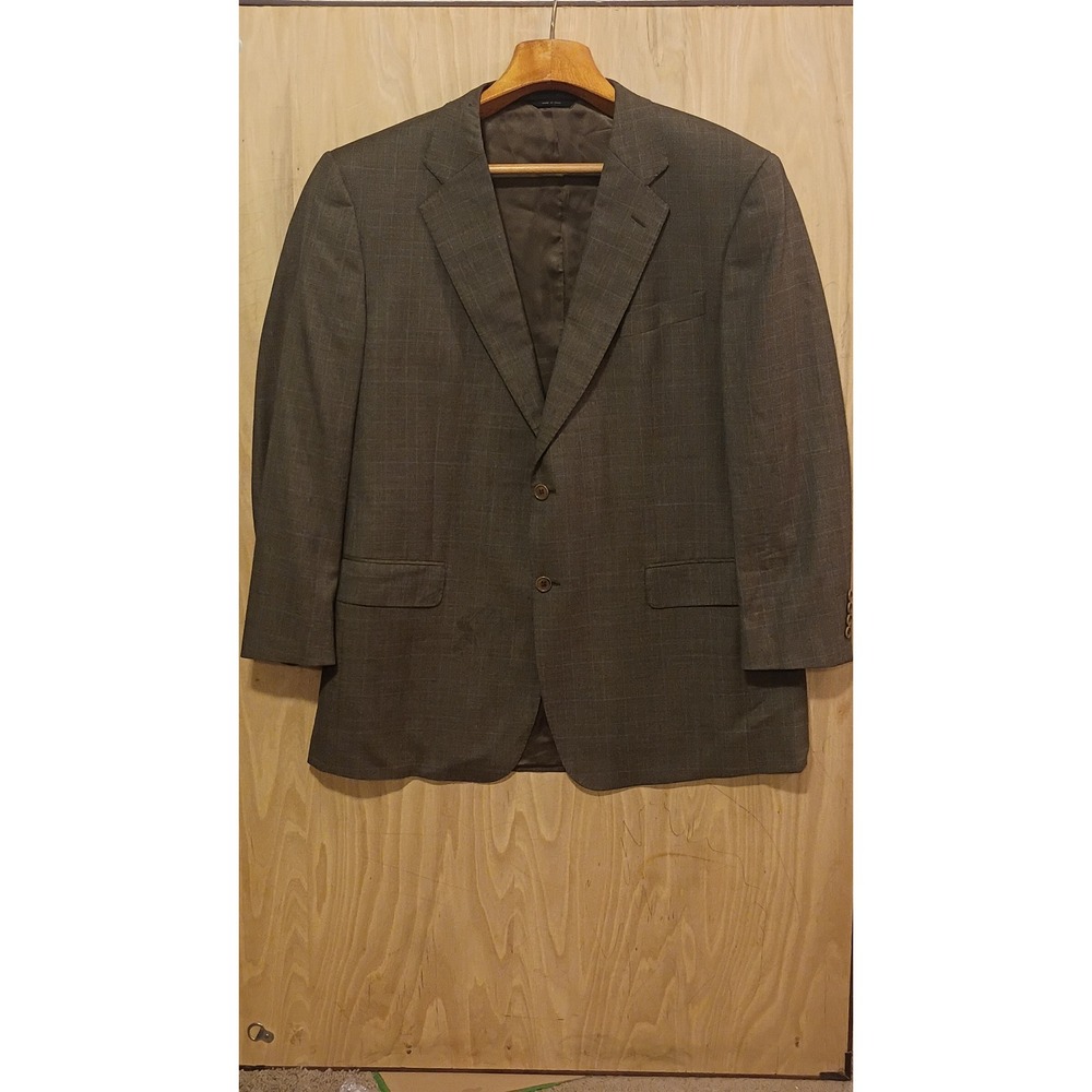 Brooks Brothers Loro Piana Super 110s Wool Blazer Brown Glen Plaid 46L Italy